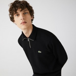 Sudaderas Lacoste Zippered Stand-Up Collar Cotton Hombre Negros | NF1-27932P4