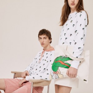 Sudaderas Lacoste x Jean-Michel Tixier Print Mujer Blancos | OD7-21382E6