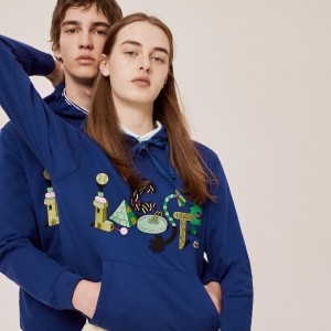 Sudaderas Lacoste x Jeremyville Print Hooded Mujer Azul Marino Azules | UO6-44684J8