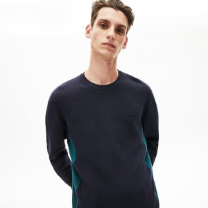 Suéteres Lacoste Contrast Effects Knit Hombre Azul Marino Azules | VN8-20172Y0