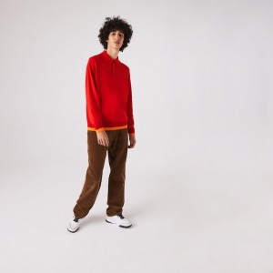 Suéteres Lacoste Contrast Striped Polo Collar Organic Cotton Hombre Rojos Rojos Oscuro Rojos | IO9-33903L9