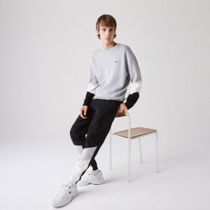 Suéteres Lacoste Crew Neck Colorblock Cotton Hombre Grises Blancos Negros | SZ1-11391S2
