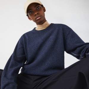 Suéteres Lacoste Crew Neck Wool Mujer Azules | ZR3-58725E0