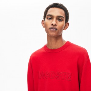 Suéteres Lacoste Crewneck Signature-Logo Knit Hombre Rojos | TN6-96369W4