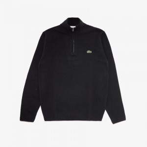 Suéteres Lacoste Half Zip Collared Hombre Negros | SI8-46874B6