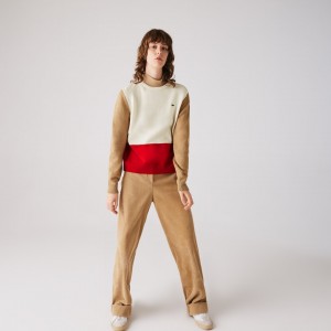 Suéteres Lacoste Made in France Crew Neck Colourblock Wool Mujer Rojos Blancos Beige | LD3-60226R6