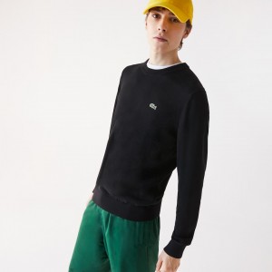 Suéteres Lacoste Organic Cotton Crew Neck Hombre Negros | EJ4-42074A6