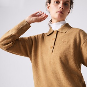 Suéteres Lacoste Polo Collar Wool Mujer Beige | AA0-14931J4