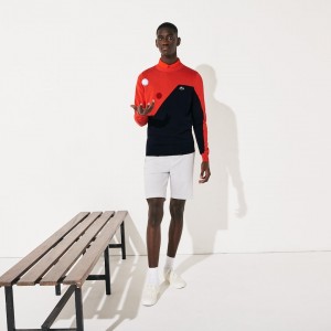 Suéteres Lacoste SPORT Breathable Knit Crew Neck Golf Hombre Rojos Azul Marino Azules | VU8-19421N9