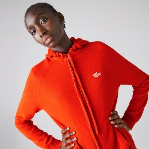Suéteres Lacoste SPORT Recycled Cashmere Zip Mujer Rojos | EX3-88888F9