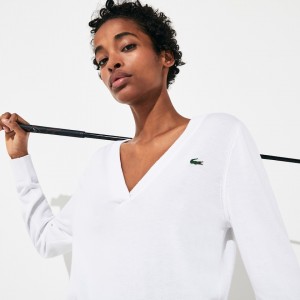 Suéteres Lacoste SPORT V-neck Mujer Blancos | AB5-85948O8