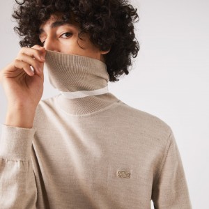 Suéteres Lacoste Turtleneck Merino Wool Hombre Beige | IP5-55965U5
