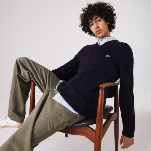 Suéteres Lacoste Hombre Azul Marino Azules V-Neck Wool IL7-96589G9