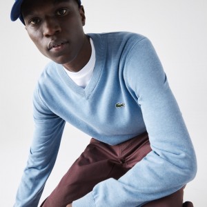 Suéteres Lacoste V-neck Organic Cotton Hombre Azules | BU6-18881I5