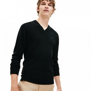 Suéteres Lacoste V-neck Wool Jersey Hombre Negros | UH1-98169J2