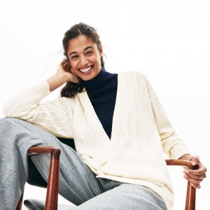 Suéteres Lacoste Wool And Cashmere Blend Cable Knit Cardigan Mujer Blancos | GN6-20412O3