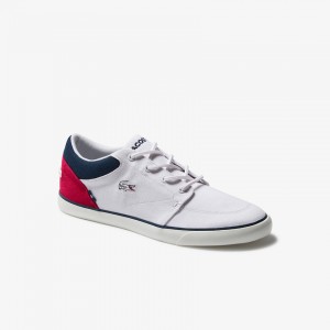 Tenis Lacoste Bayliss Canvas Hombre Blancos Azul Marino Rojos | RD4-72477D8