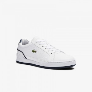 Tenis Lacoste Challenge Leather Hombre Blancos Azul Marino | IC7-05750W3