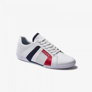 Tenis Lacoste Chaymon Club Leather and Mesh Hombre Blancos Azul Marino | OV8-15971P4