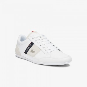 Tenis Lacoste Chaymon Leather and Suede Hombre Blancos Azul Marino | AZ0-27542H2