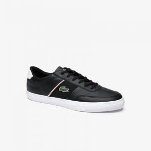 Tenis Lacoste Court-Master Tumbled Leather Hombre Negros Blancos | KR2-43964W6