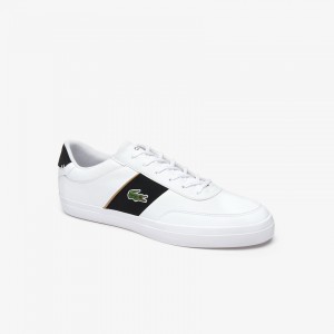 Tenis Lacoste Court-Master Tumbled Leather Hombre Blancos Negros | JW5-99969K3