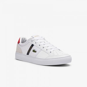 Tenis Lacoste Courtline Leather and Textile Hombre Blancos Beige | XI9-20372E3