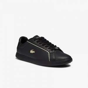 Tenis Lacoste Graduate Leather Metallic Detailing Mujer Negros | KJ6-43984Q3