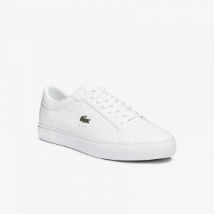 Tenis Lacoste Powercourt Leather Hombre Blancos | CX3-51145P7