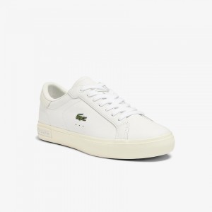 Tenis Lacoste Powercourt Leather Popped Heal Mujer Blancos Grises | LN1-36603H0
