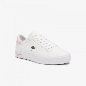 Tenis Lacoste Powercourt Leather and Synthetic Mujer Blancos Rosas Claro | MY9-05160M1