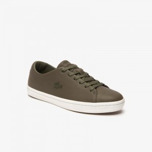 Tenis Lacoste Showcourt 2.0 Leather Mujer Kaki Oscuro Blancos | TU4-63096V7