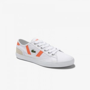 Tenis Lacoste Sideline Canvas and Suede Mujer Blancos Naranjas | IE0-00290H2