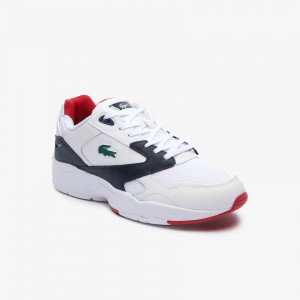 Tenis Lacoste Storm 96 LO Mesh and Leather rubber crocodile Hombre Blancos Azul Marino | NZ2-11971R6