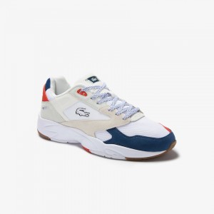 Tenis Lacoste Storm 96 LO Textile Hombre Blancos Azules Oscuro | EK1-52395P0
