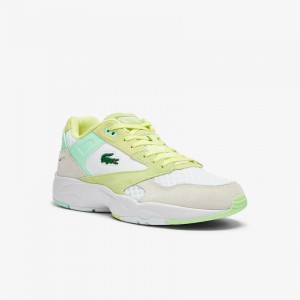 Tenis Lacoste Storm 96 Lo Suede and Mesh Hombre Blancos Amarillos Claro | OF1-14181E2