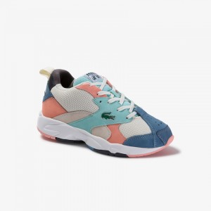 Tenis Lacoste Storm 96 Textile and Suede Mujer Blancos Azules | WG4-11191C9