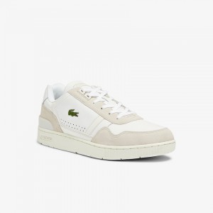 Tenis Lacoste T-Clip Leather and Suede Hombre Blancos Grises | BB4-96429D5