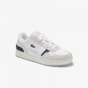 Tenis Lacoste T-Clip Leather and Suede Mujer Blancos | WN9-45364N0