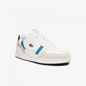 Tenis Lacoste T-Clip Leather and Synthetic Mujer Blancos Turquesa Oscuro | XM9-65556Z5