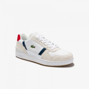 Tenis Lacoste T-Clip Tricolour Leather and Suede Hombre Blancos Beige | UP7-53055V5
