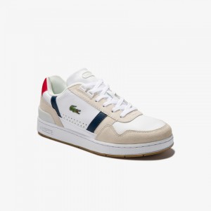 Tenis Lacoste T-Clip Tricolour Leather and Suede Mujer Blancos Beige | EJ4-72467B5