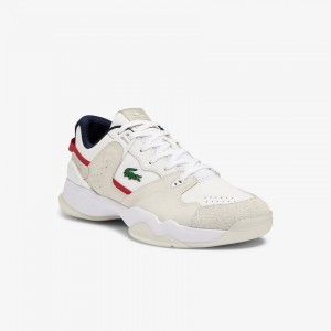 Tenis Lacoste T-Point Leather and Suede Hombre Blancos Beige | IB5-63396Q8