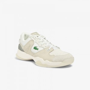 Tenis Lacoste T-Point Leather and Suede Hombre Blancos Blancos | QO1-98869A4