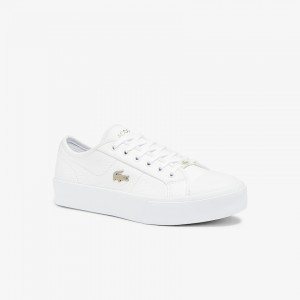 Tenis Lacoste Ziane Plus Grand Leather Mujer Blancos Blancos | HE2-44694E5