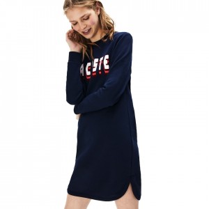 Vestido Lacoste 3D-Lettering Fleece Sweatshirt Mujer Azul Marino Azules | AC9-93129H4
