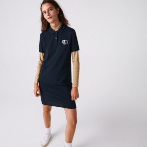 Vestido Lacoste Badge Polo Mujer Azul Marino Azules | OA2-39273E9