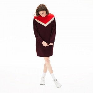 Vestido Lacoste Colorblock Fleece Sweatshirt Mujer Rojos Oscuro Beige Rojos | UW9-23482F0