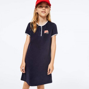 Vestido Lacoste Niños Azul Marino Azules Blancos Heart Embroidery Henley GK7-23002Z6