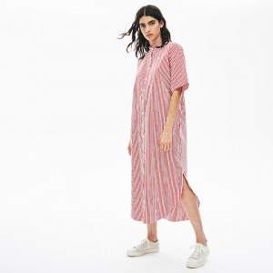 Vestido Lacoste LIVE Striped Cotton Maxi Mujer Blancos Rojos | KD5-48404Z4